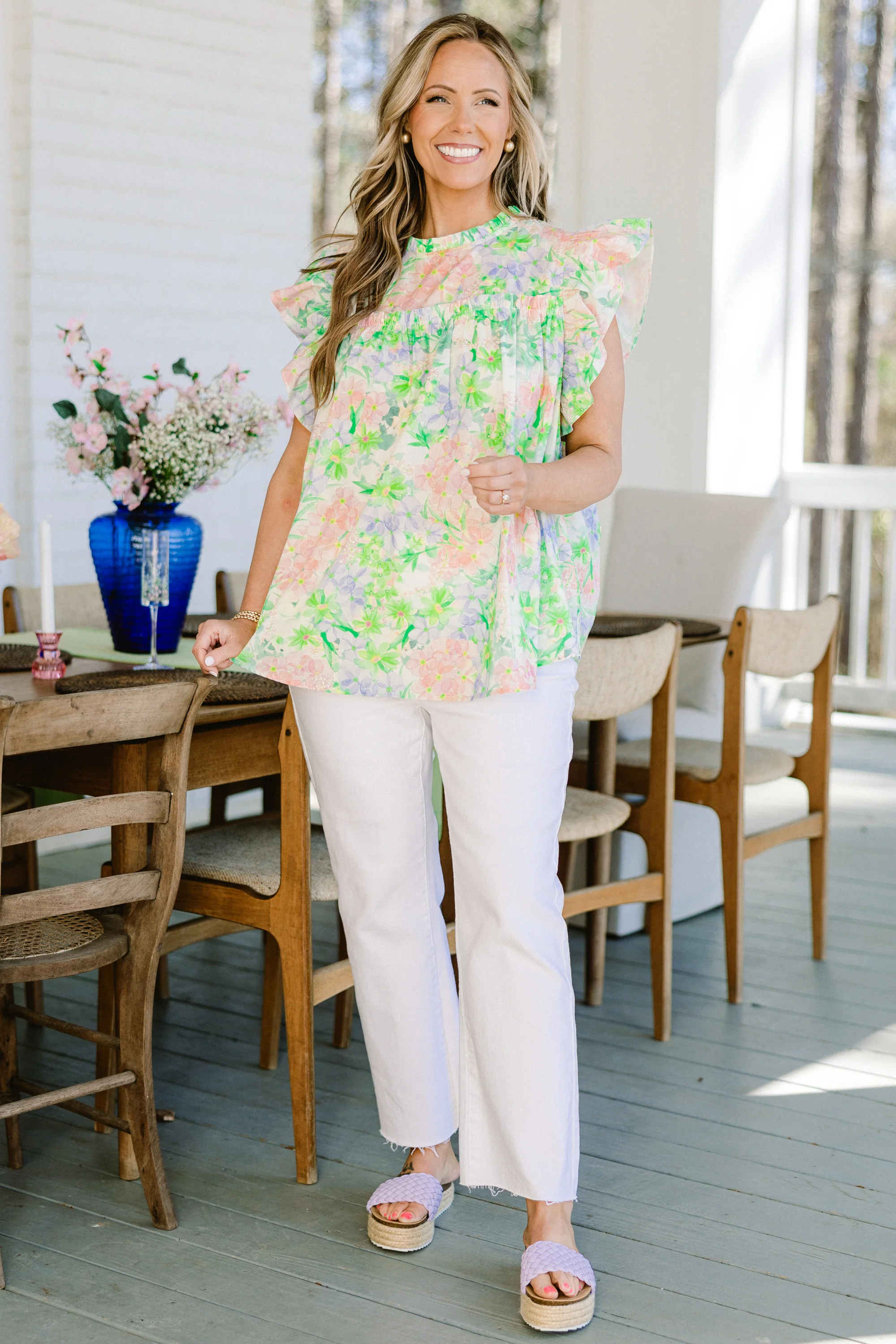Out Living My Life Top, Green Floral - Image 3