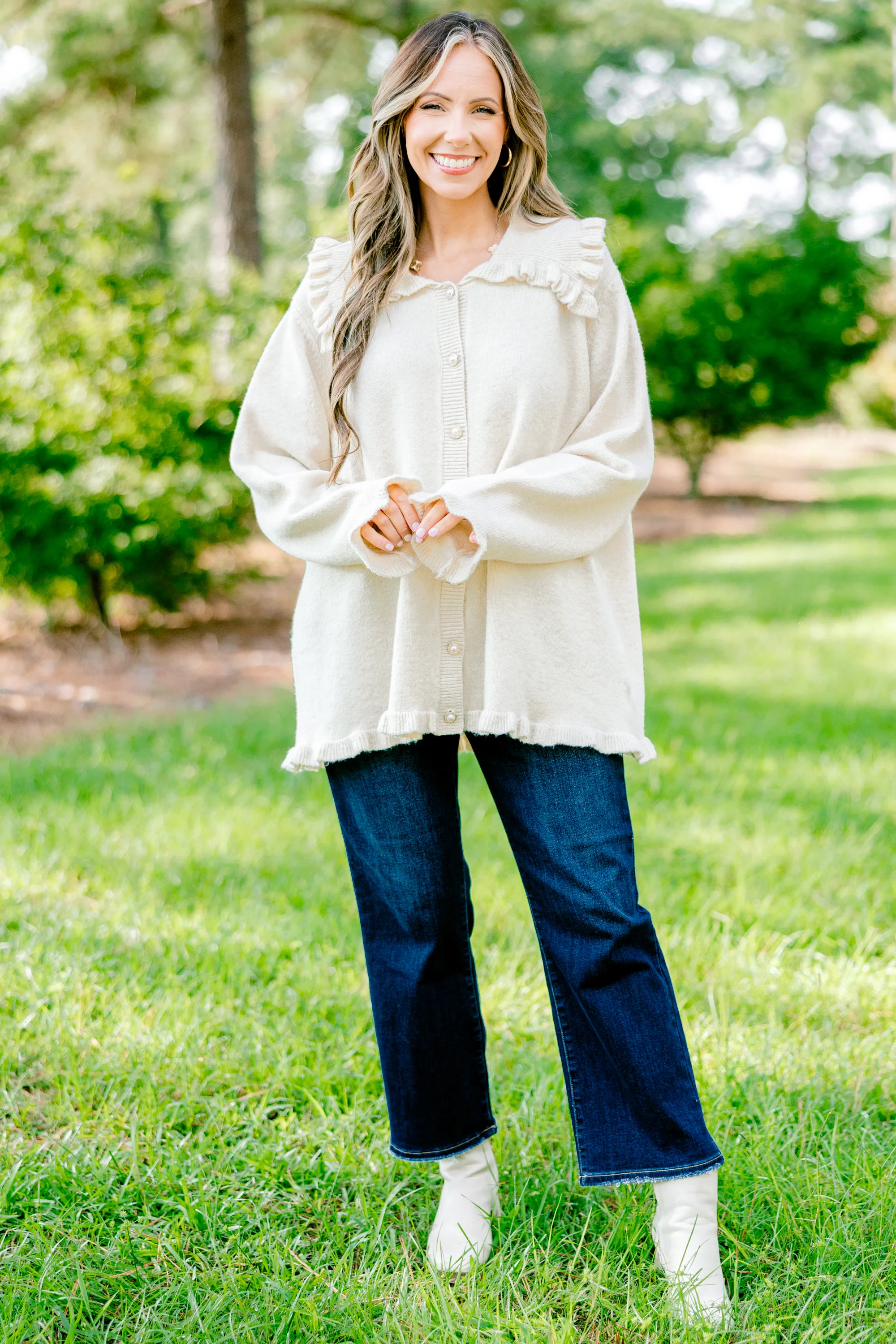 Perfectly Peaceful Cardigan, Oatmeal - Image 3