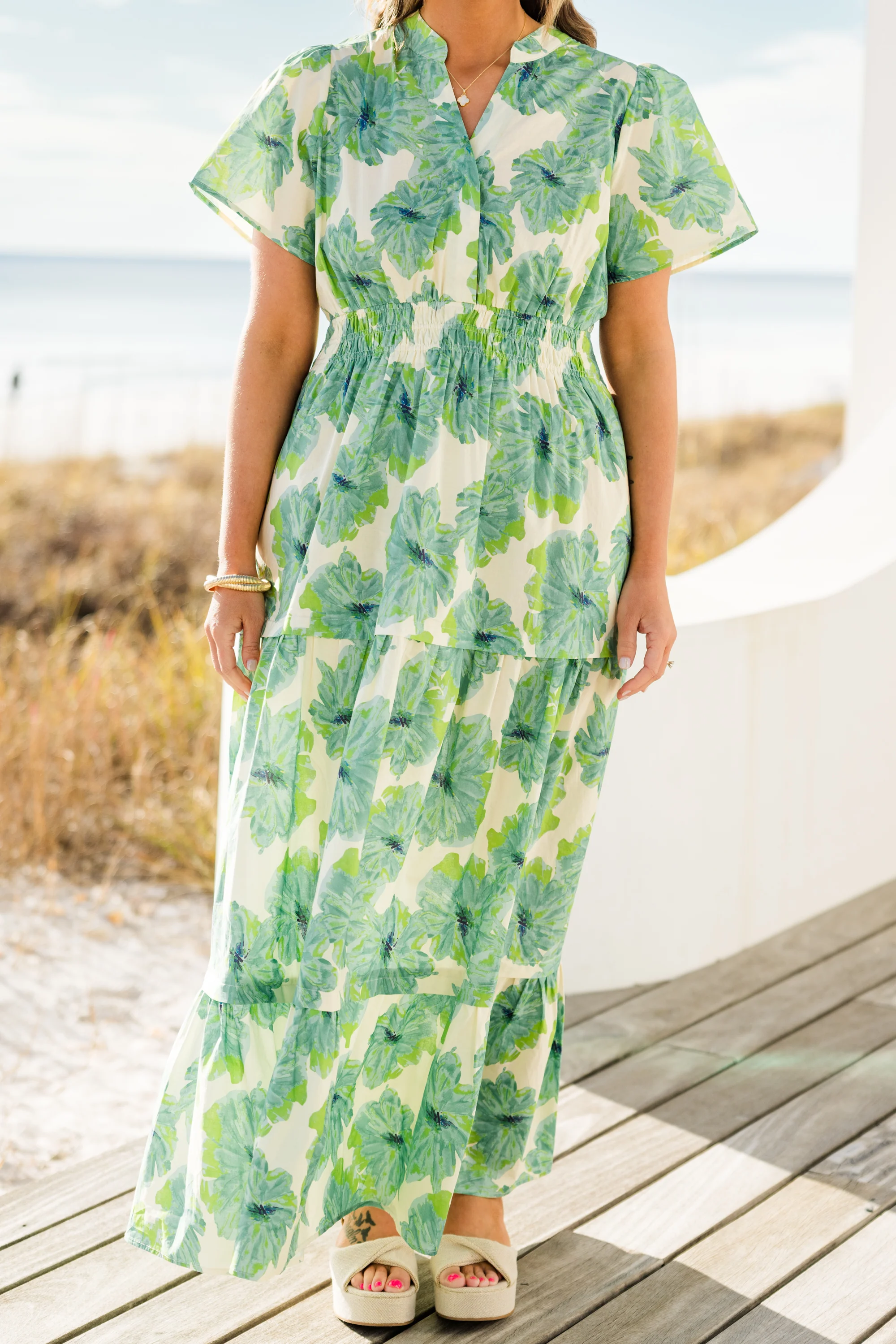 Pleated Petal Maxi Dress, Green - Image 5