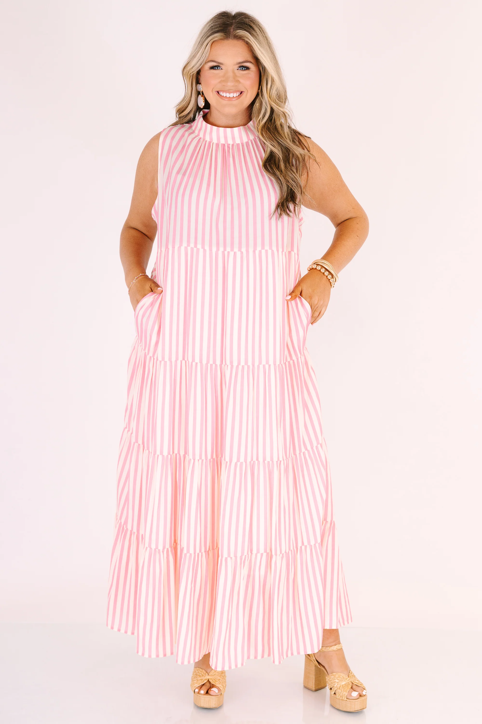 Pretty In Pinstripes Dress, Baby Pink - Image 2