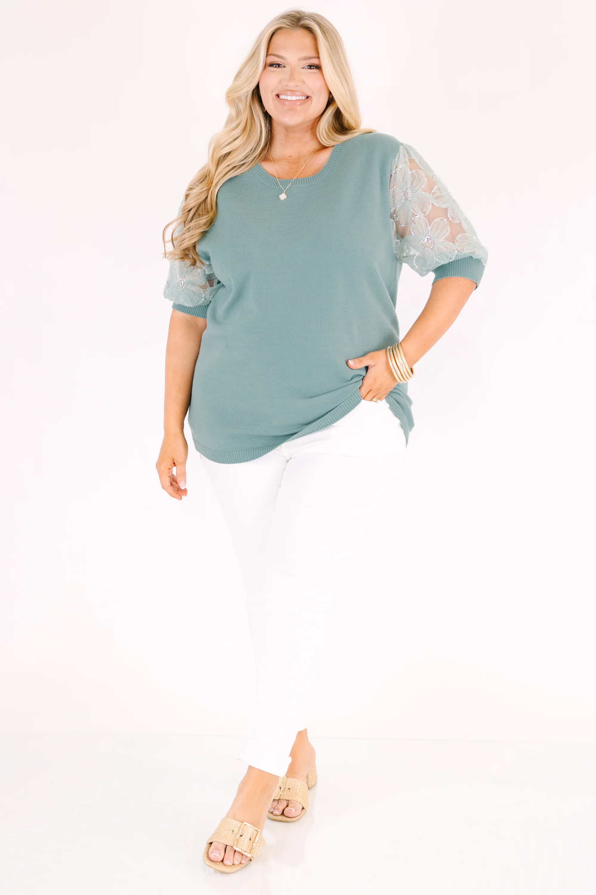 Shine Bright Darling Top, Sage - Image 3