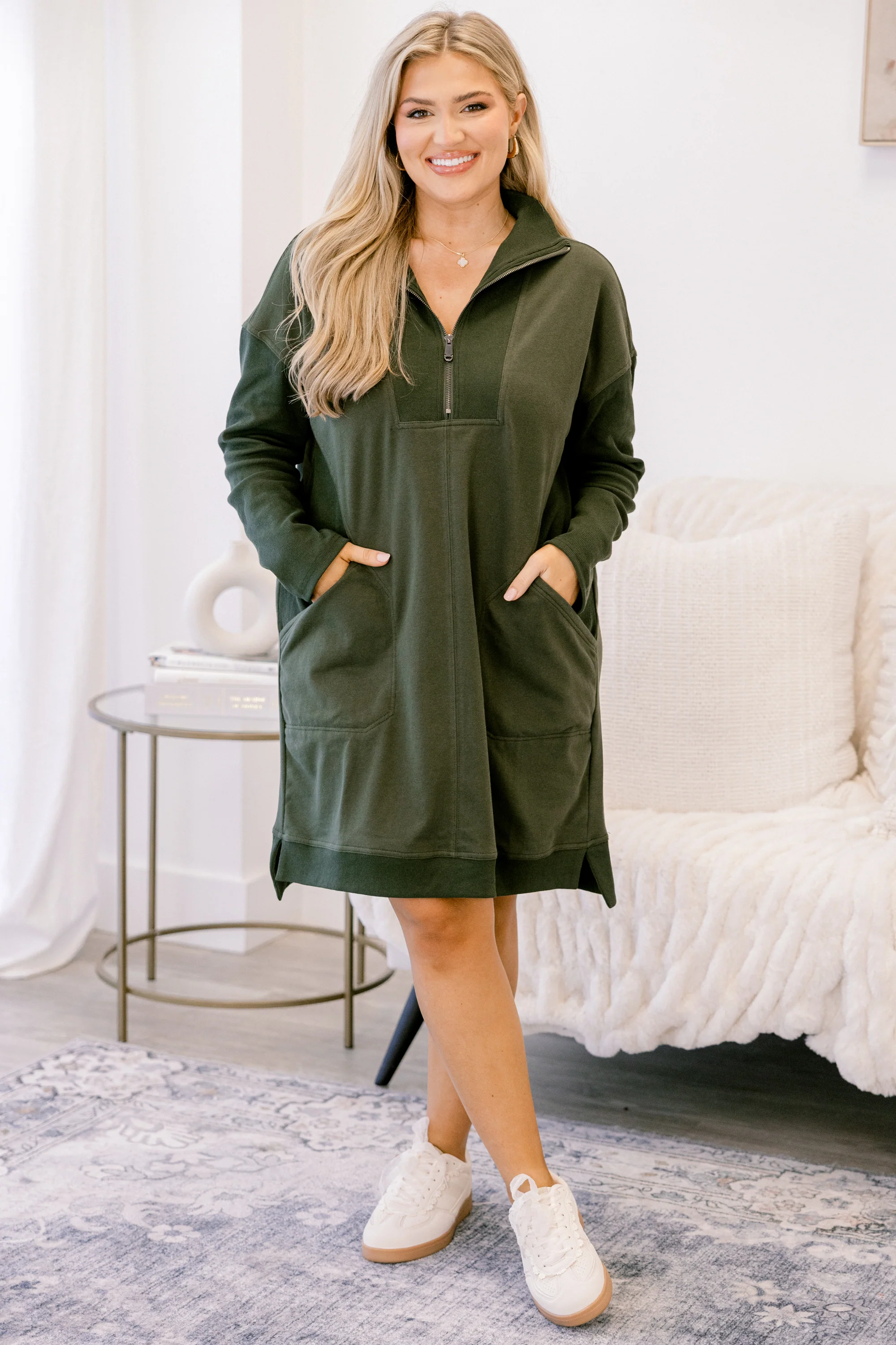 Slow It Down Dress, Olive - Image 2