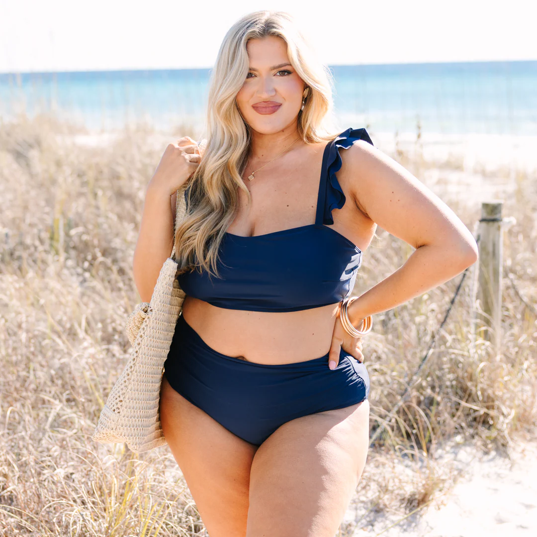 Soaking Up The Sun Swim Top, Navy - Image 7