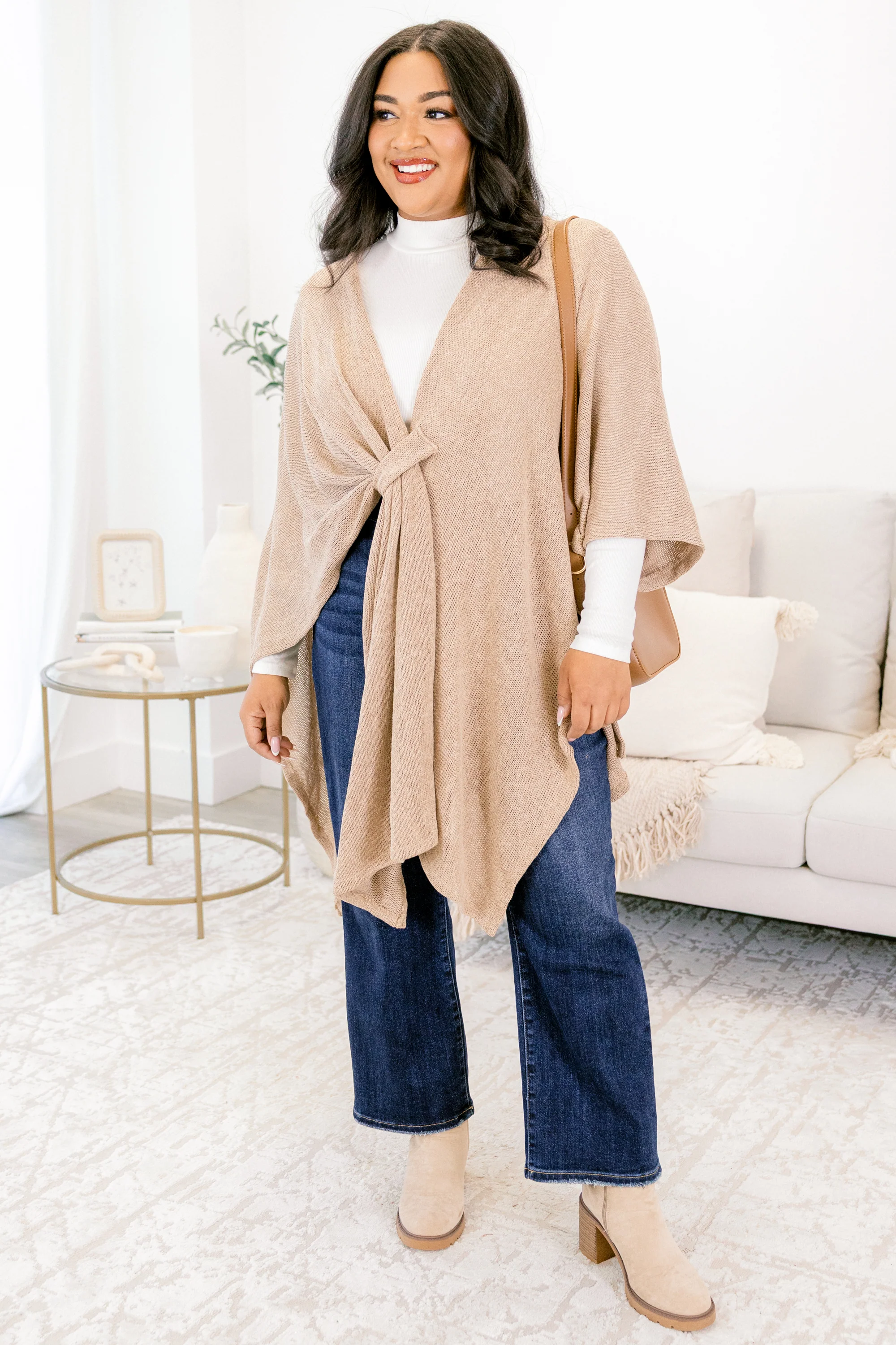 Softly Stated Poncho, Almond - Image 2