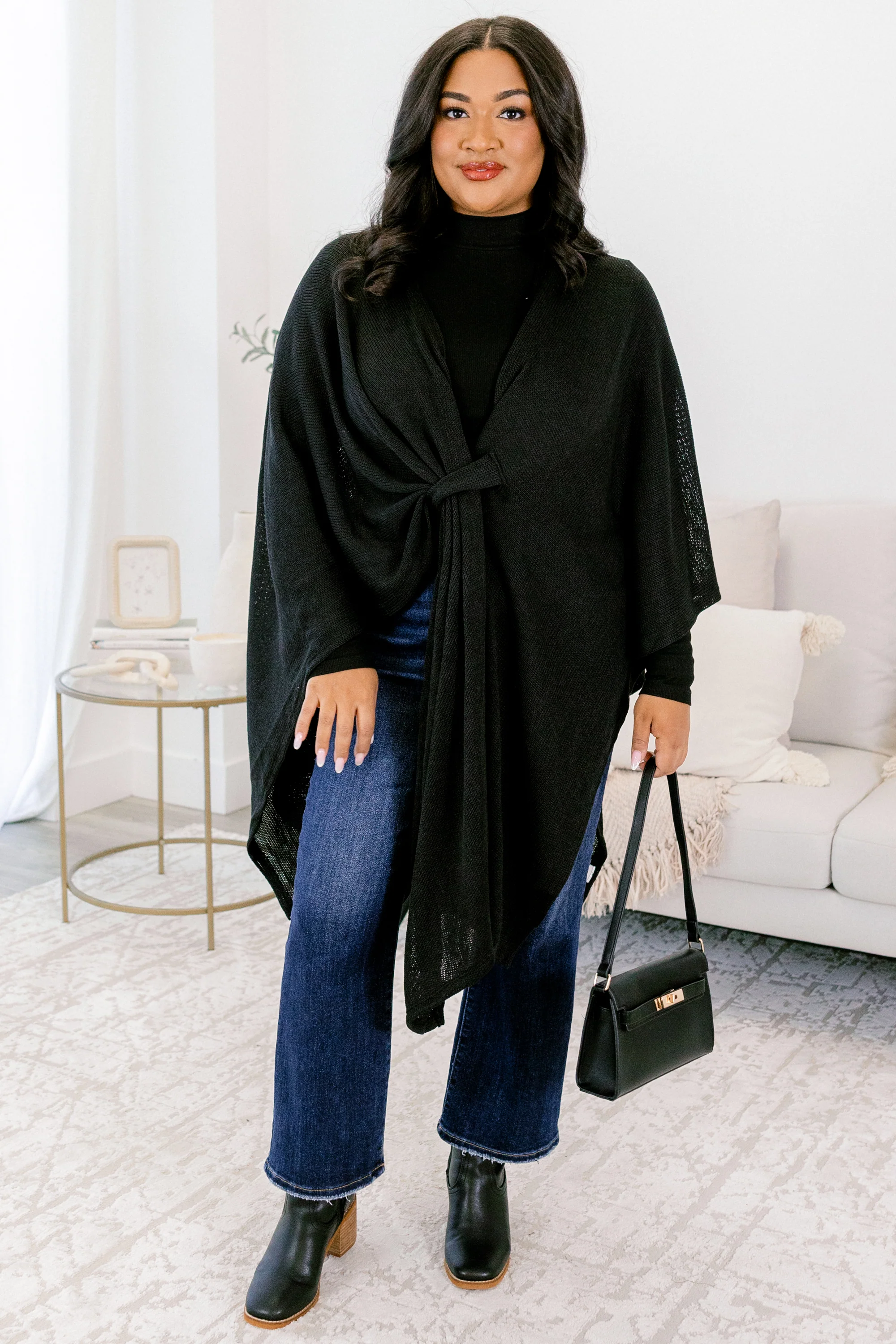 Softly Stated Poncho, Black - Image 2
