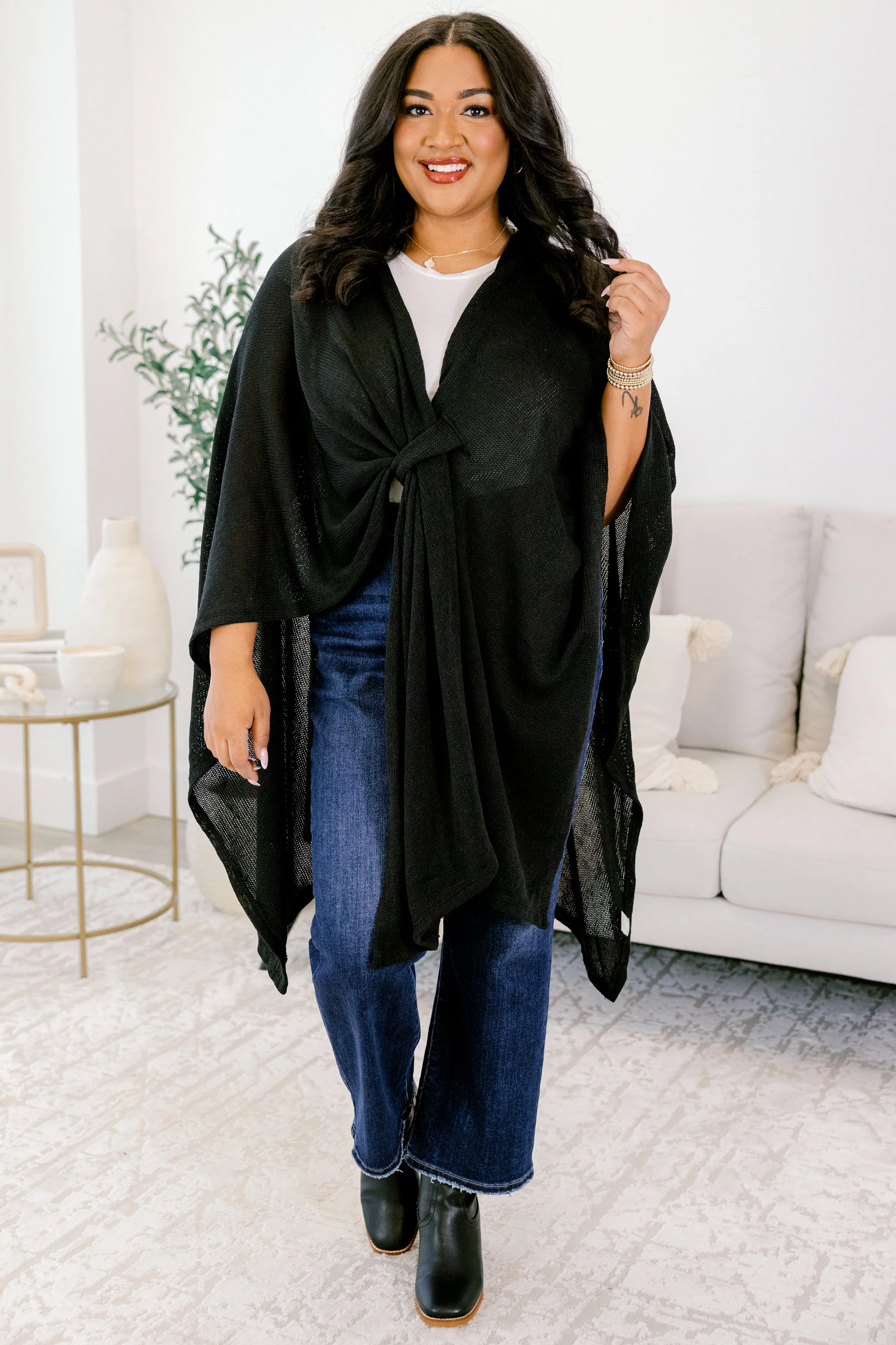 Softly Stated Poncho, Black - Image 3