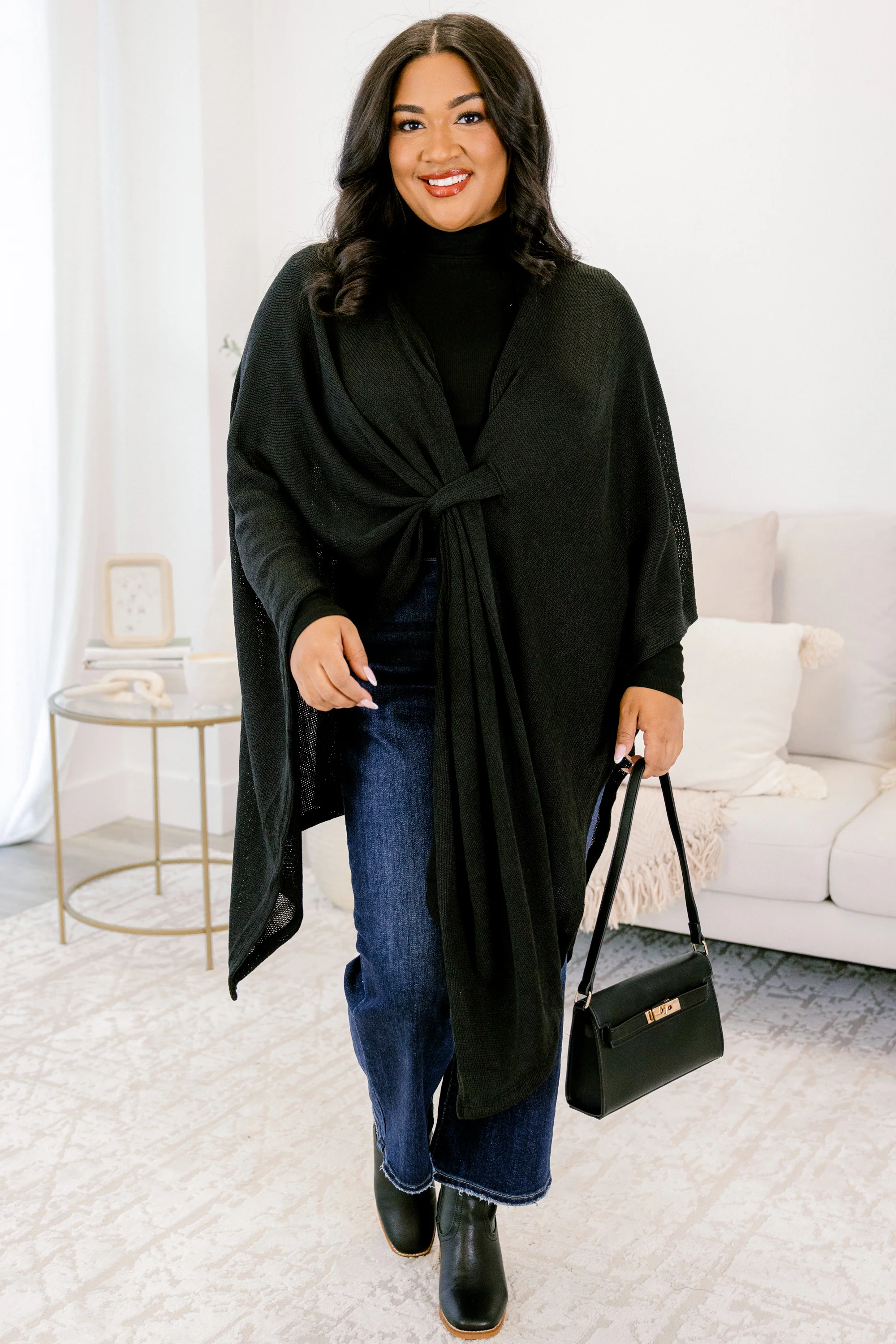 Softly Stated Poncho, Black - Image 4
