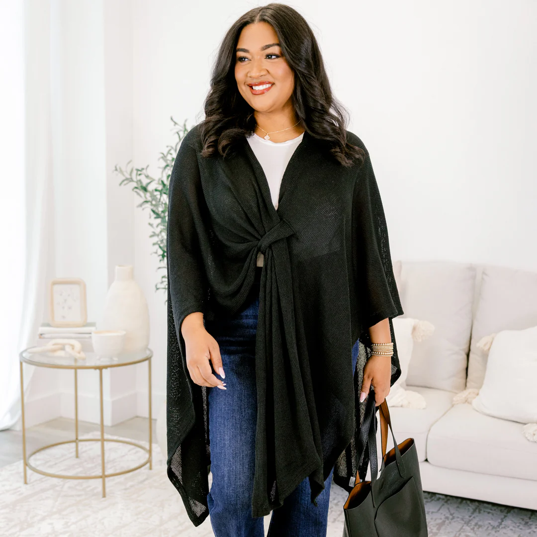 Softly Stated Poncho, Black - Image 8