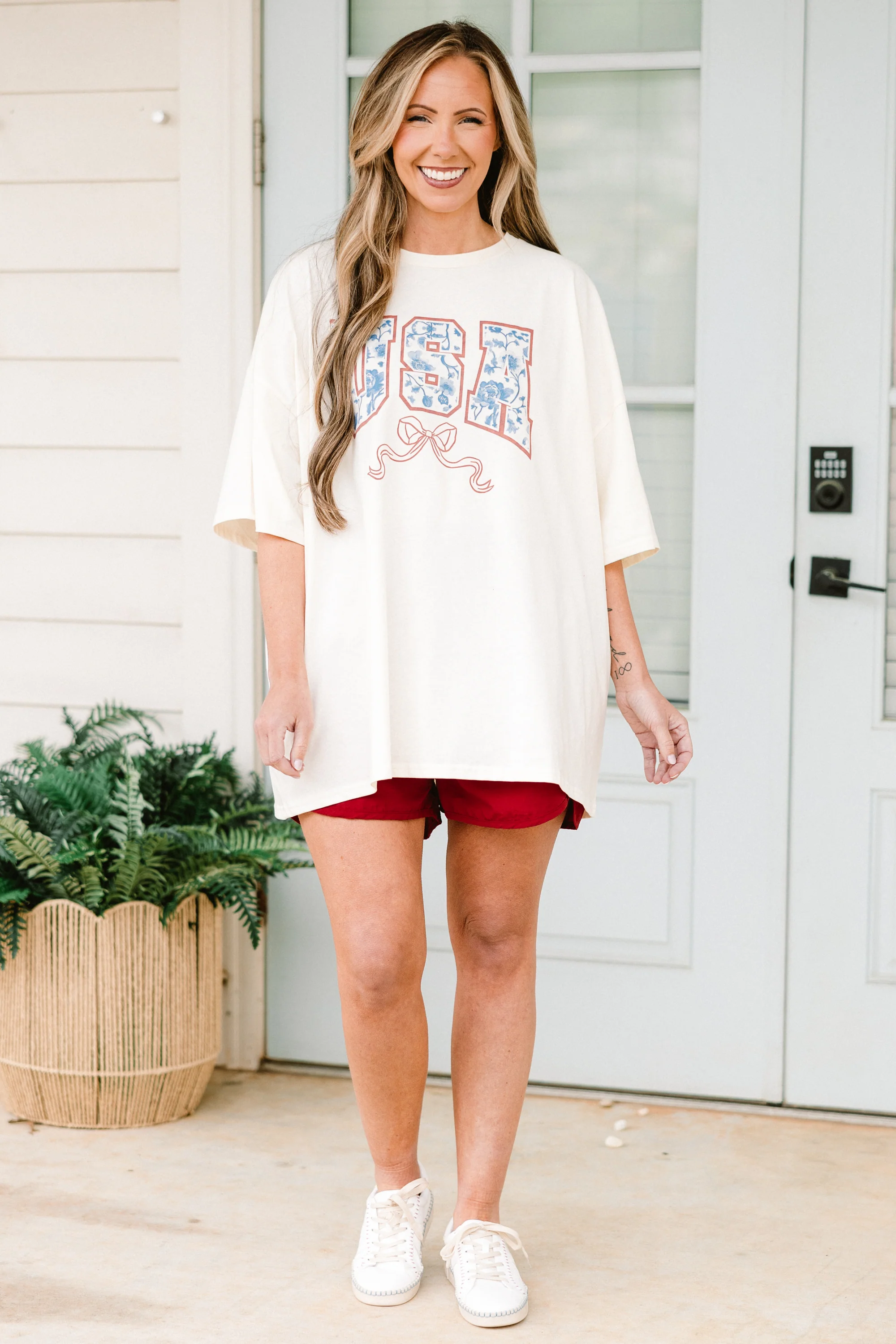 Star Spangled Blooms Boyfriend Tee, Ivory - Image 3