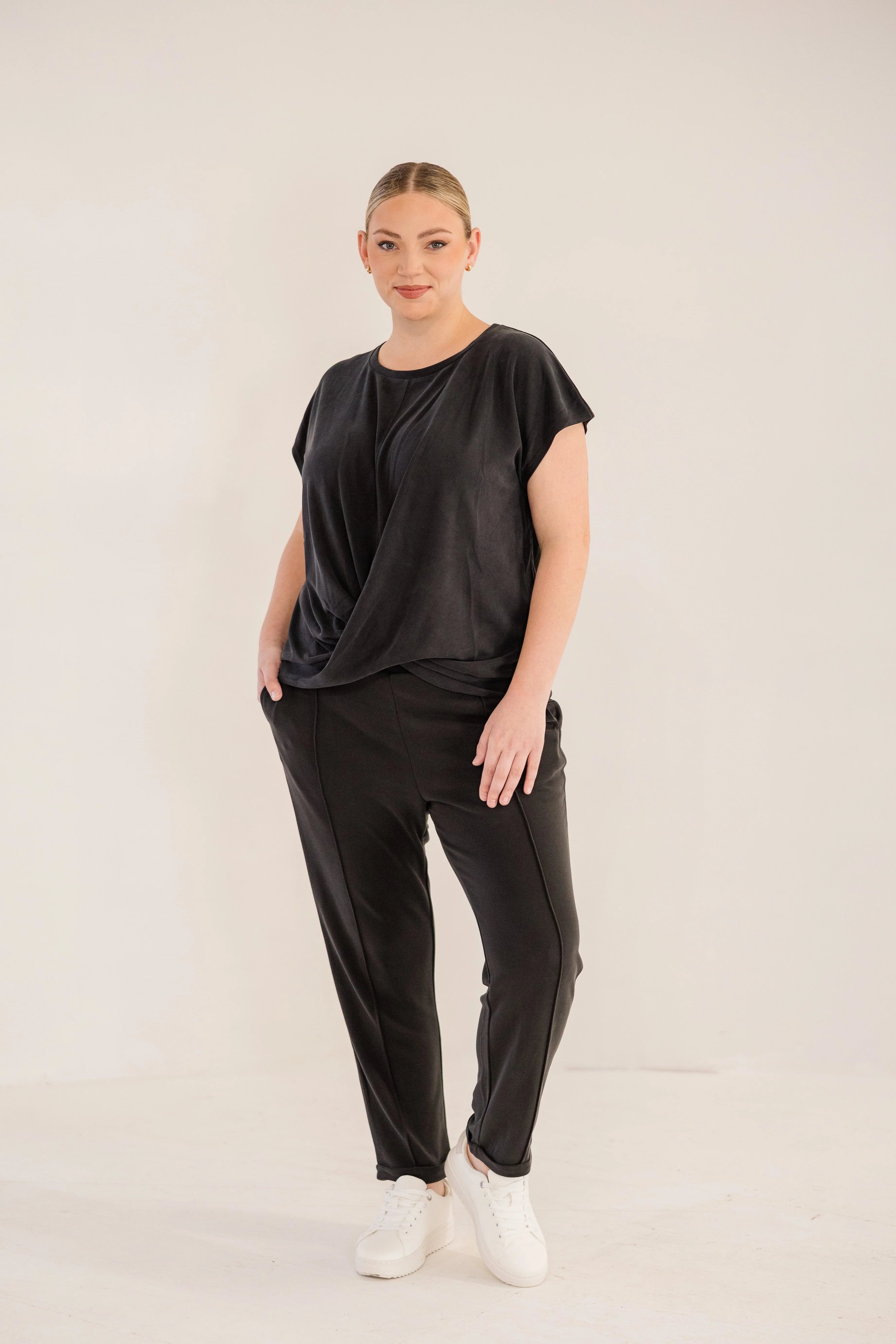 Sue Drape Front Top, Black - Image 3