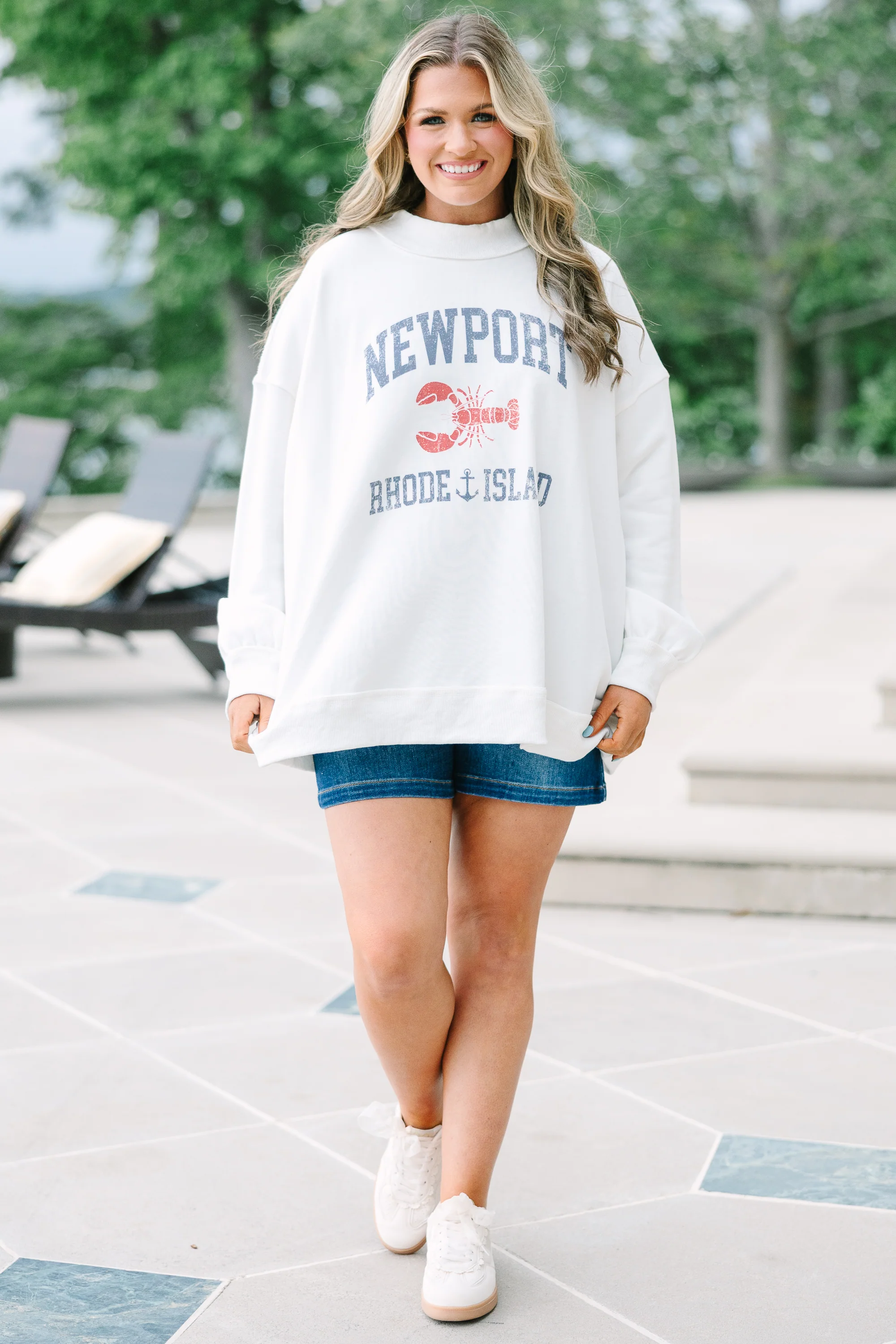 Summer In Newport Mock Neck Pullover, Ivory - Image 2