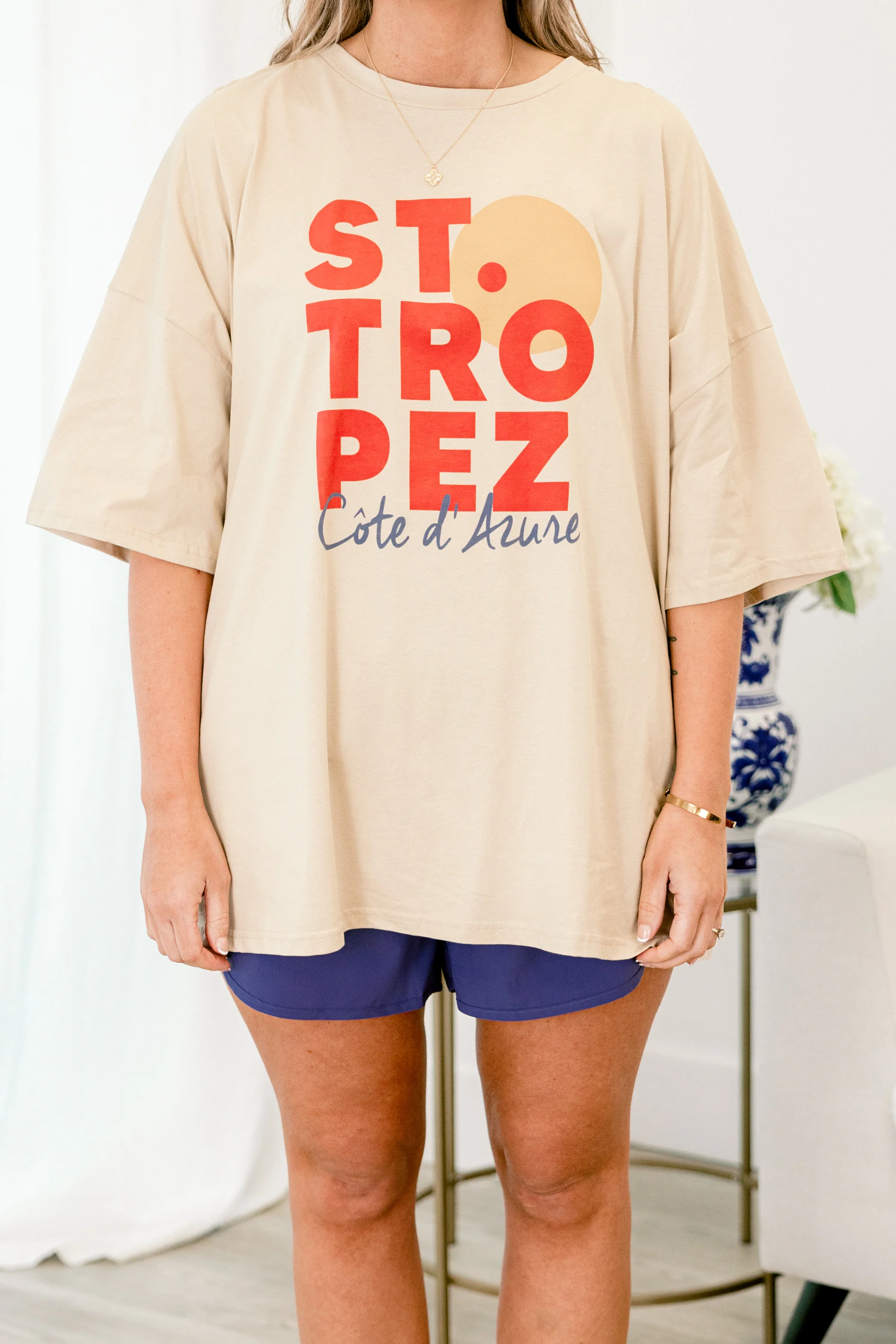 Summer In St. Tropez Boyfriend Tee, Light Mocha - Image 4