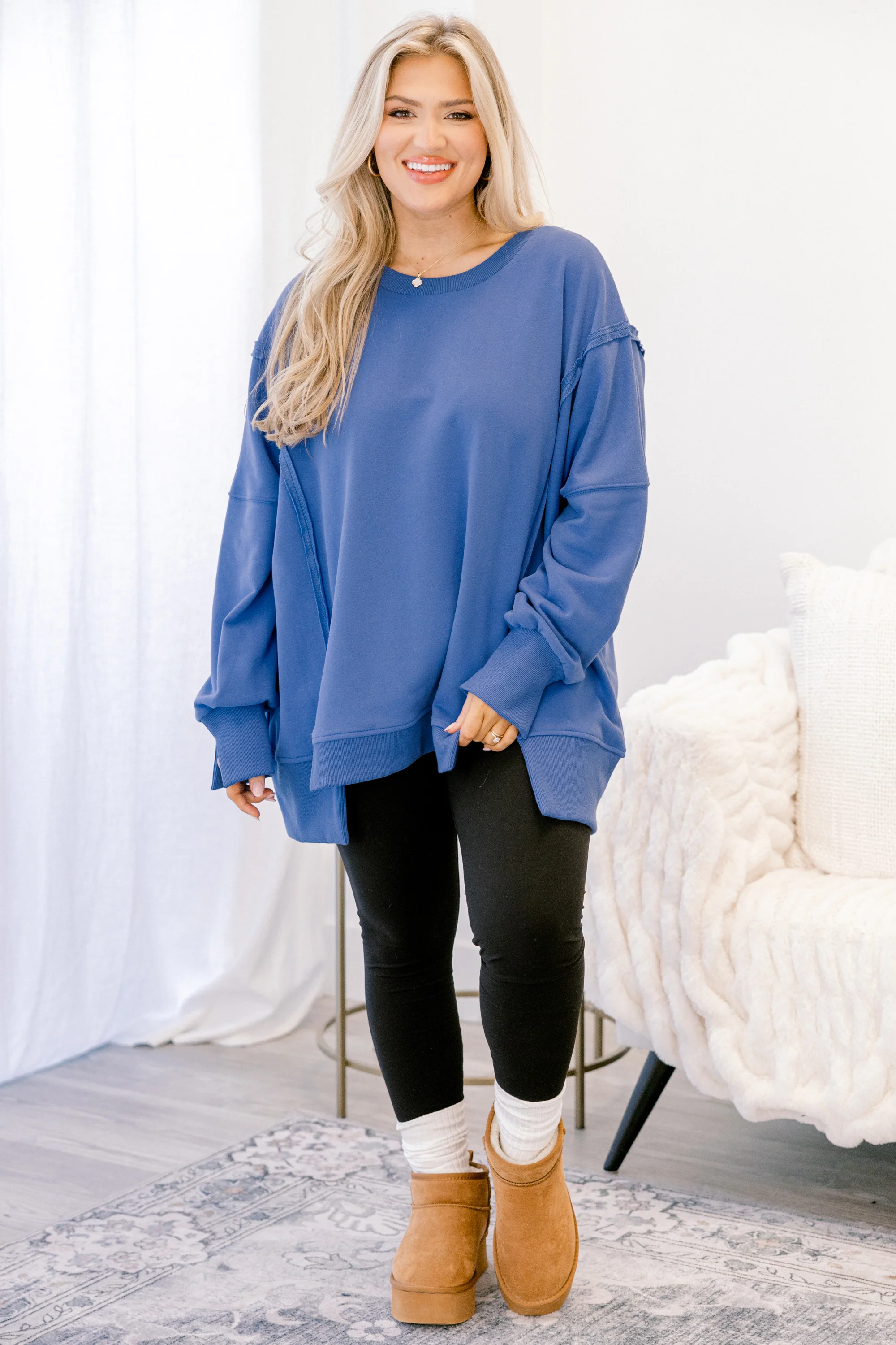 Sunset Glow Pullover, Bright Blue - Image 3