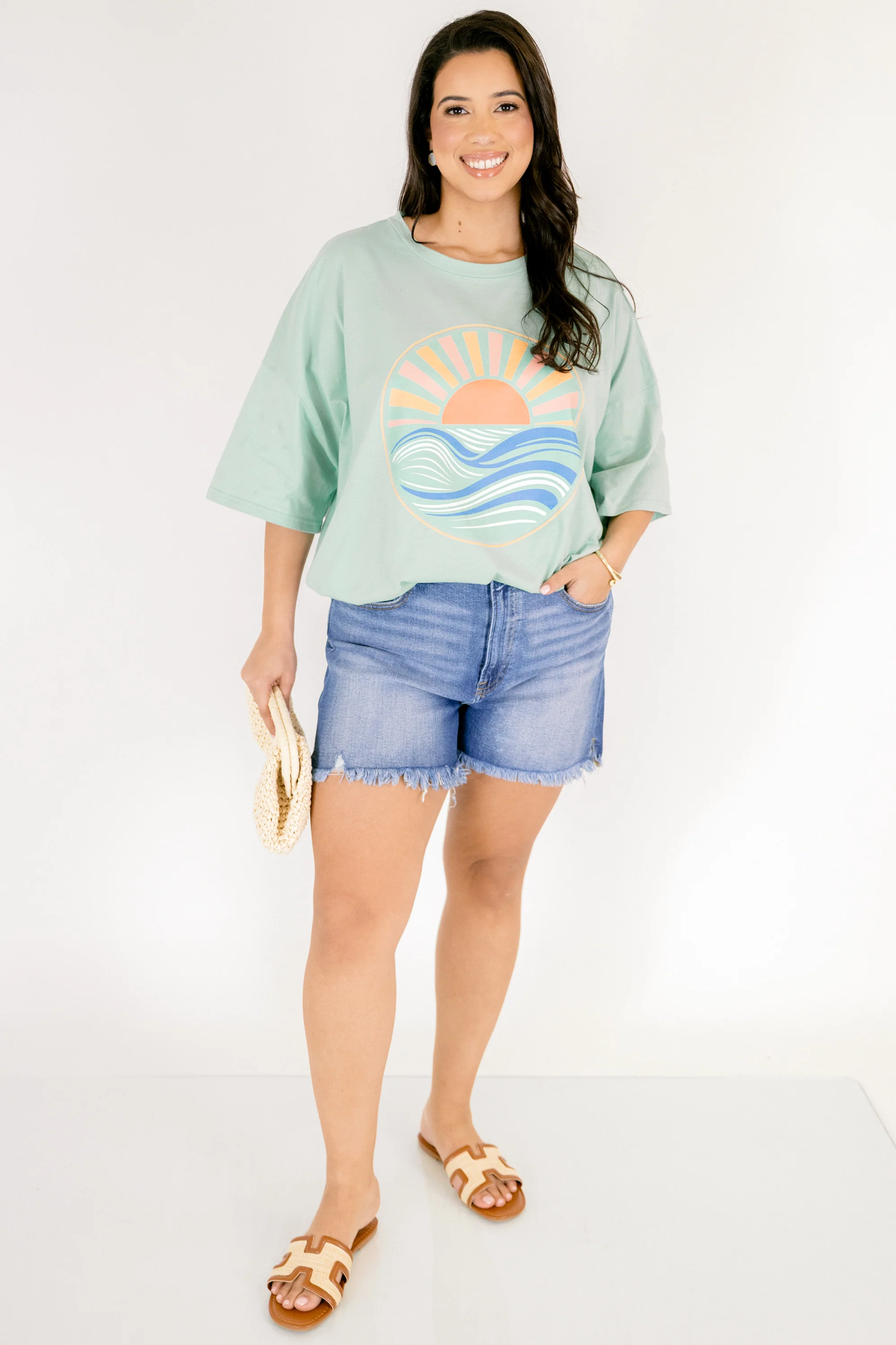 Sunset Season Boyfriend Tee, Light Green - Image 2