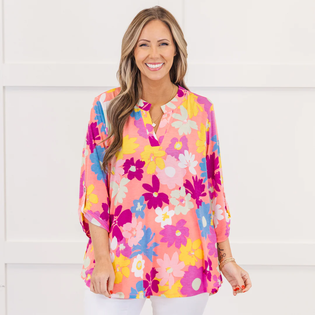 Sunshine In The Garden Top, Coral - Image 7