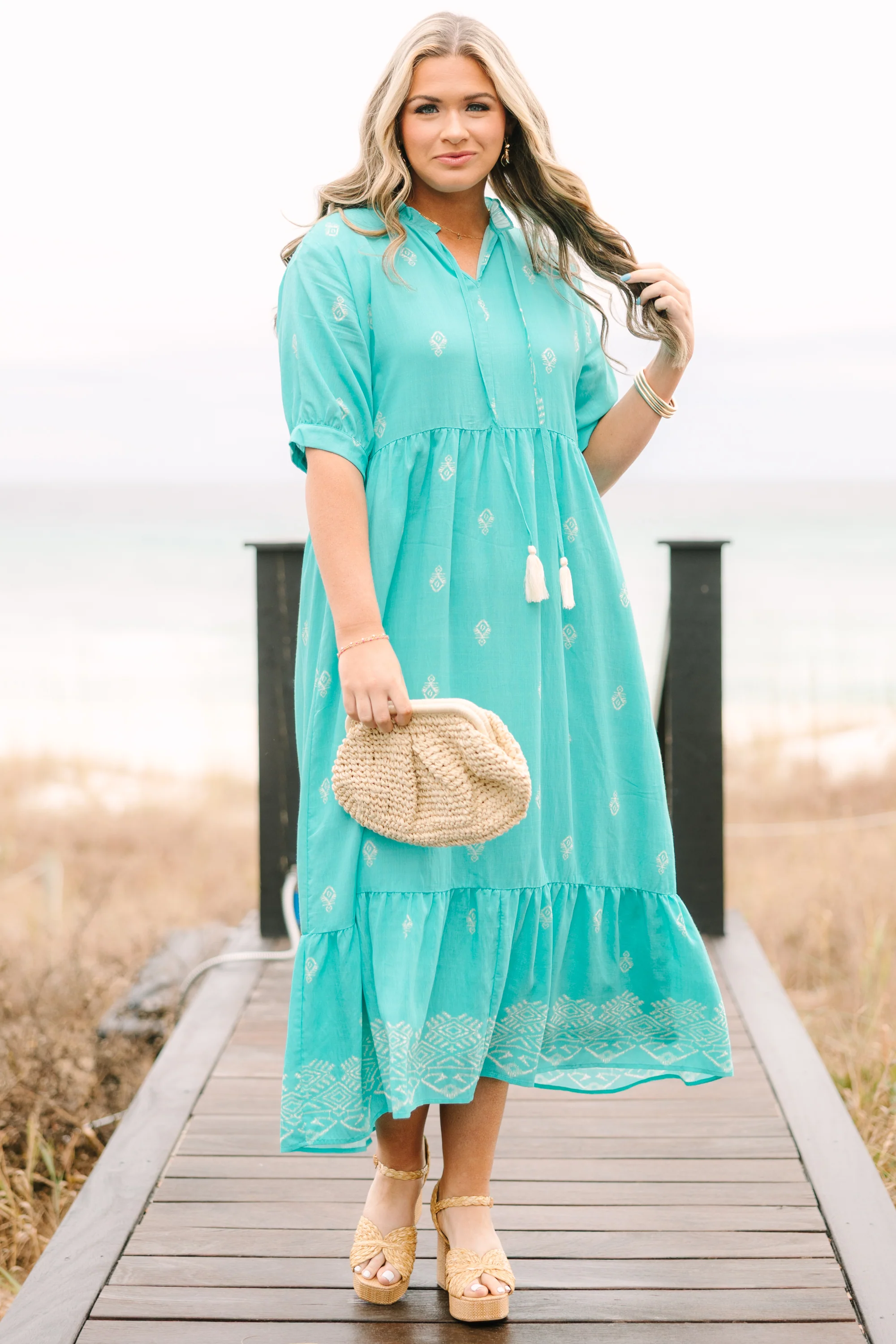 Sweet As Can Be Dress, Turquoise - Image 3