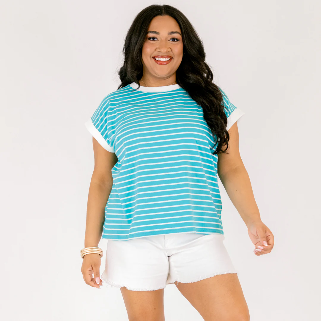 The Savannah Stroll Striped Tee, Turquoise - Image 7