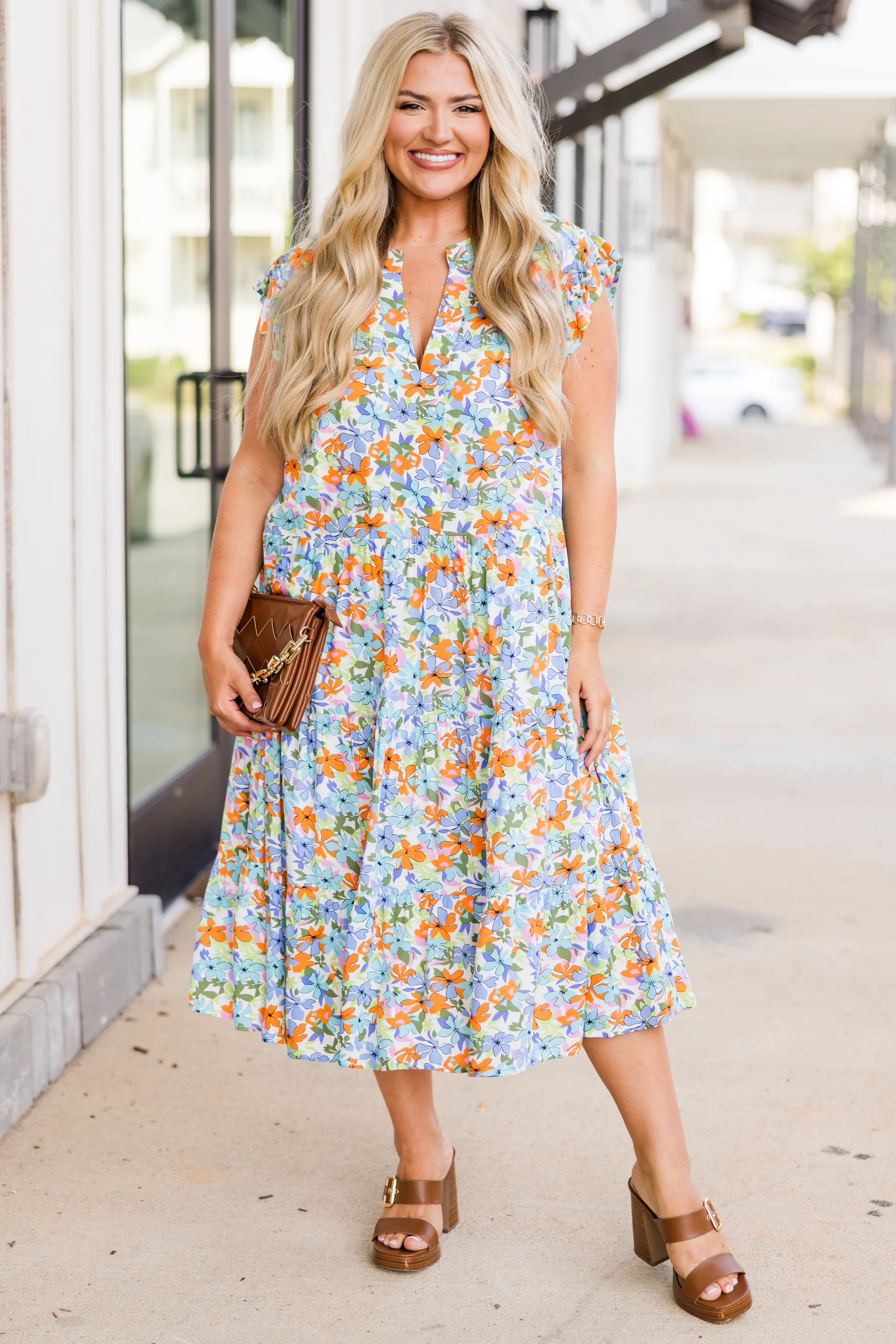 Tropical Oasis Midi Dress, Blue - Image 4