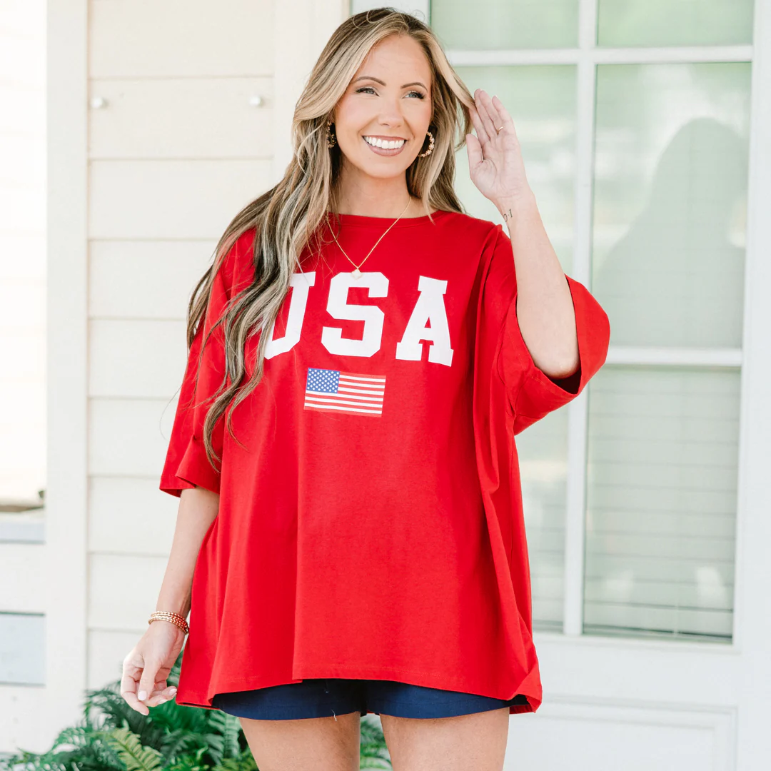 True American Spirit Boyfriend Tee, Red - Image 6