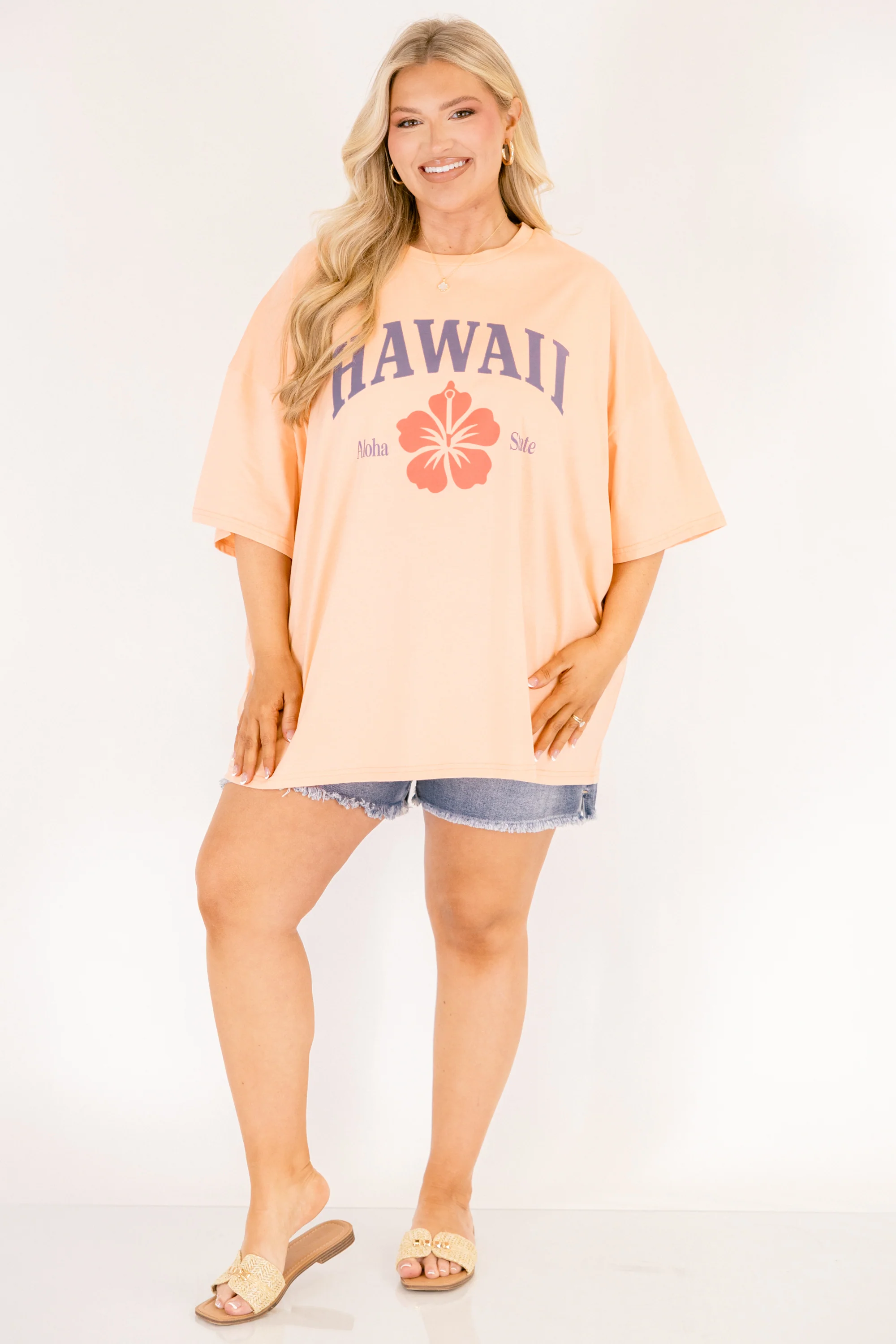 Vacay in Hawaii Boyfriend Tee, Neon Coral - Image 3
