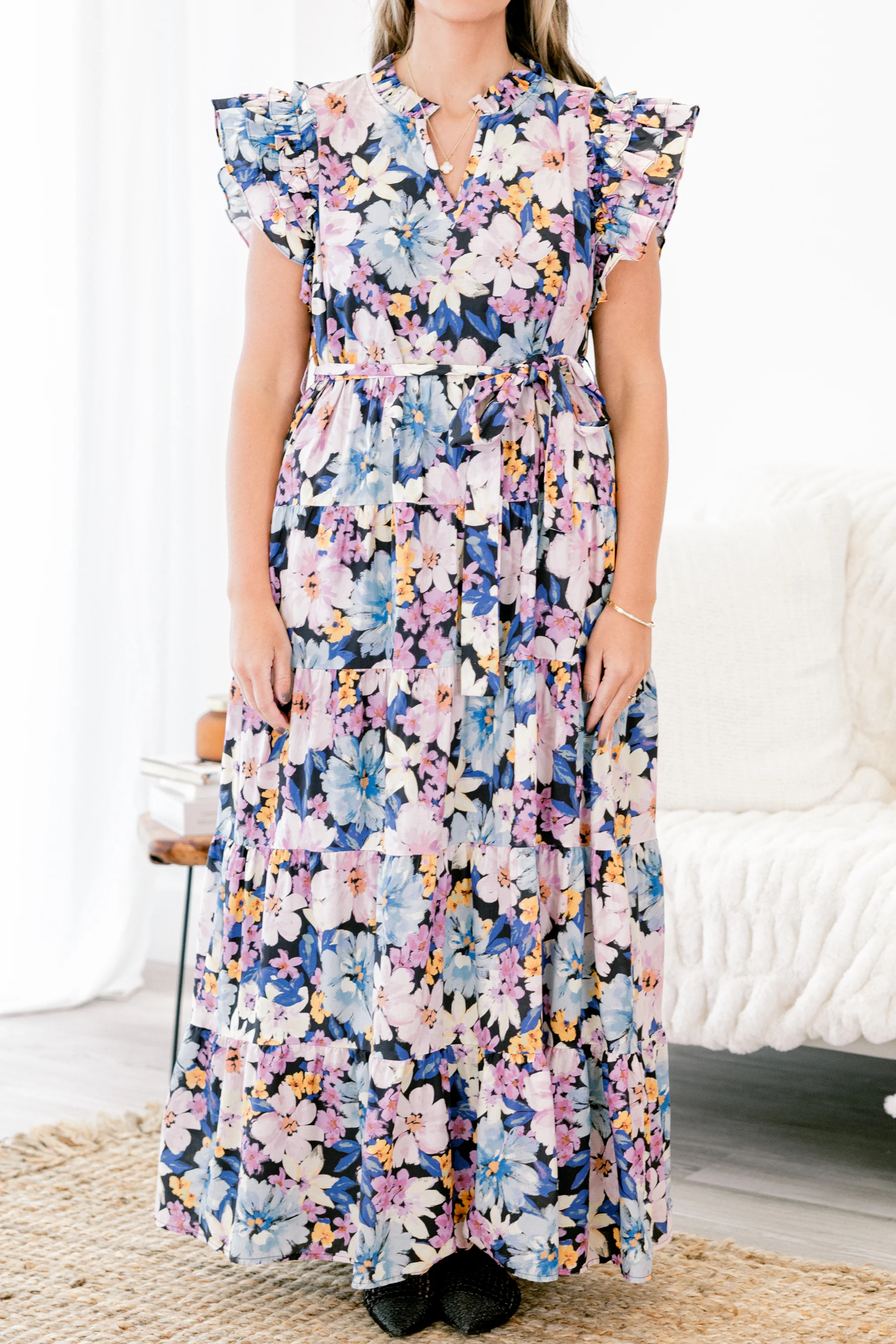 Venetian Garden Dress, Navy - Image 5