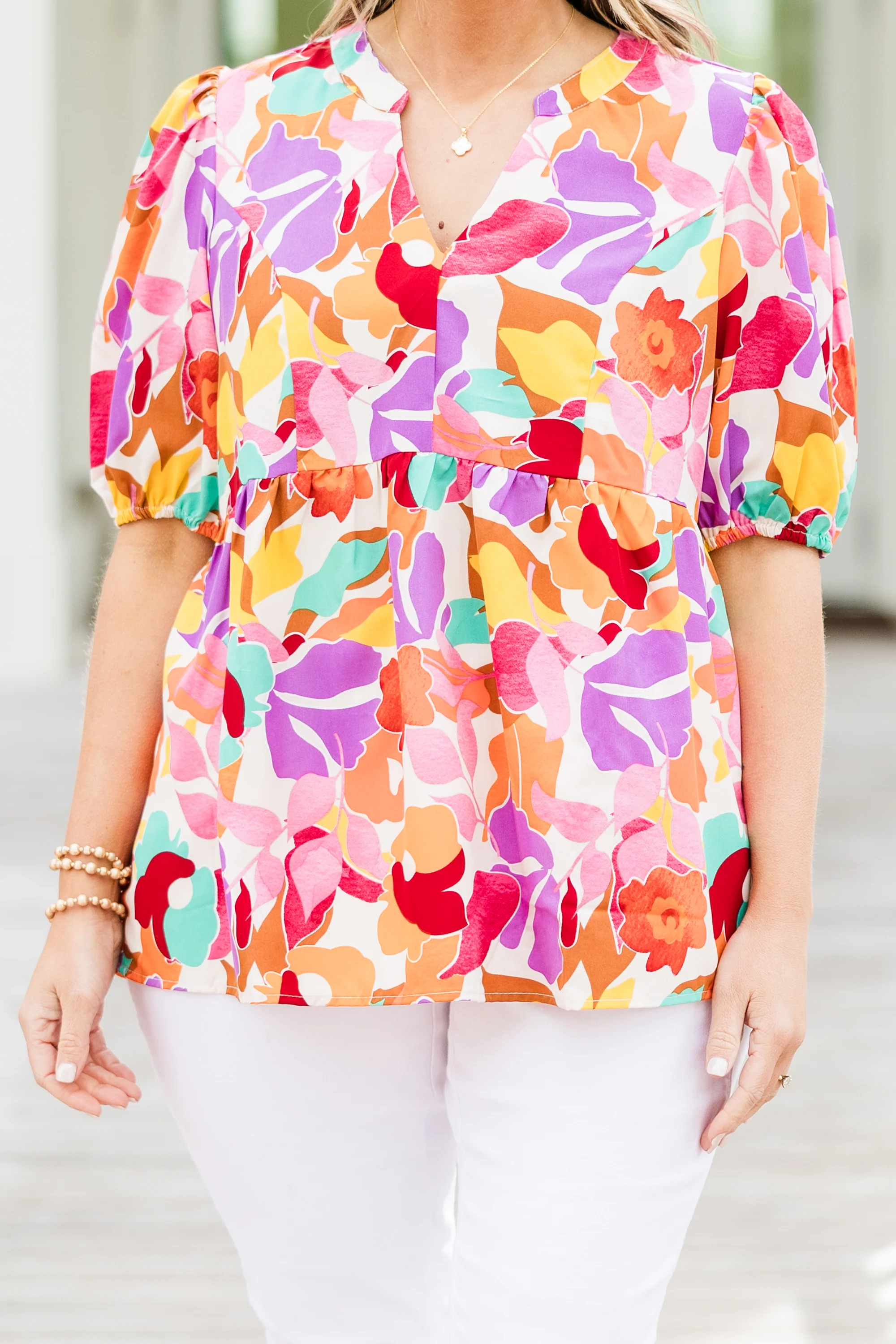 Watercolor Swirls Blouse, Cream - Image 5