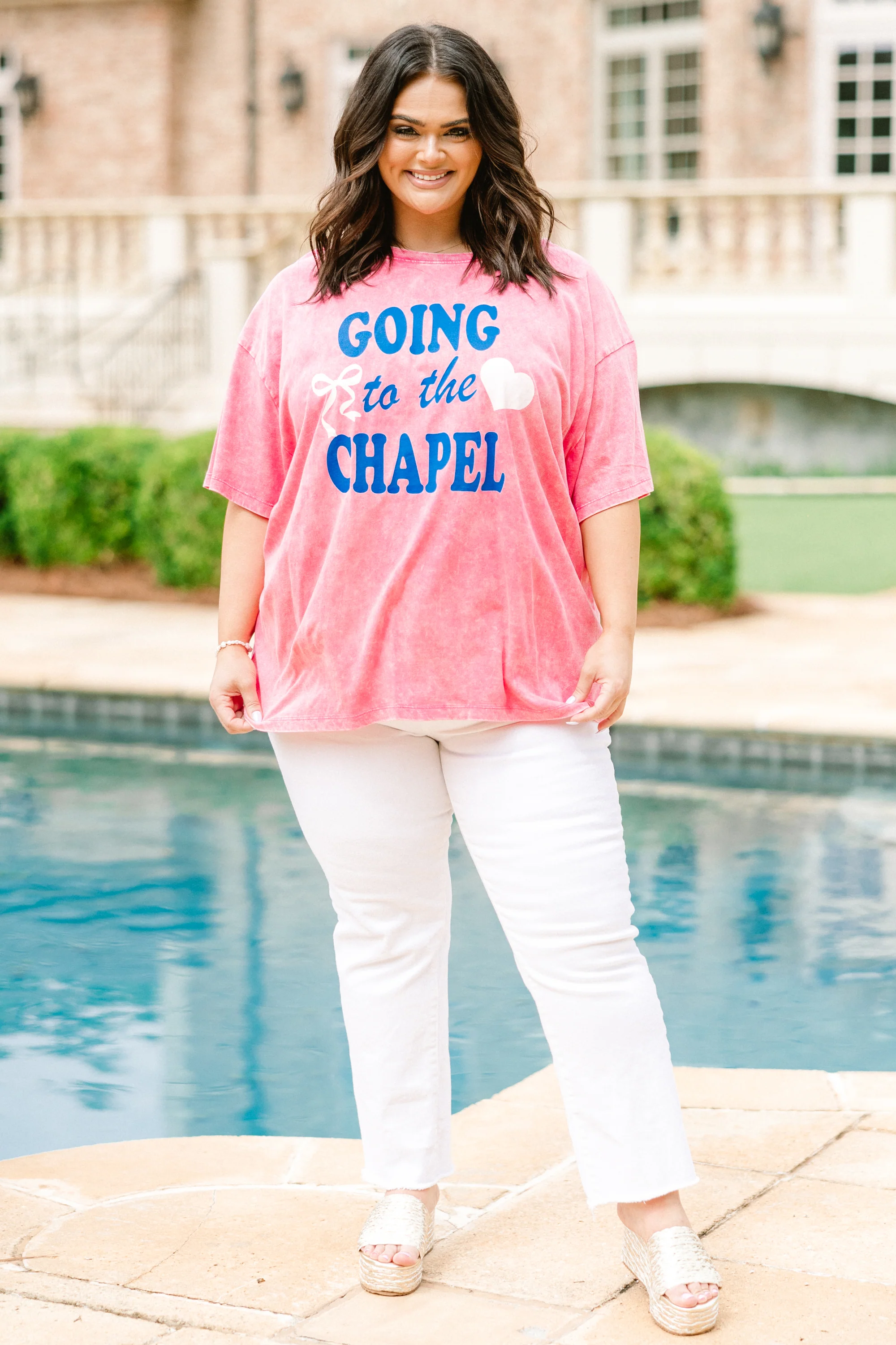 We're Going to the Chapel Acid Wash Relaxed Tee, Fuchsia - Image 3